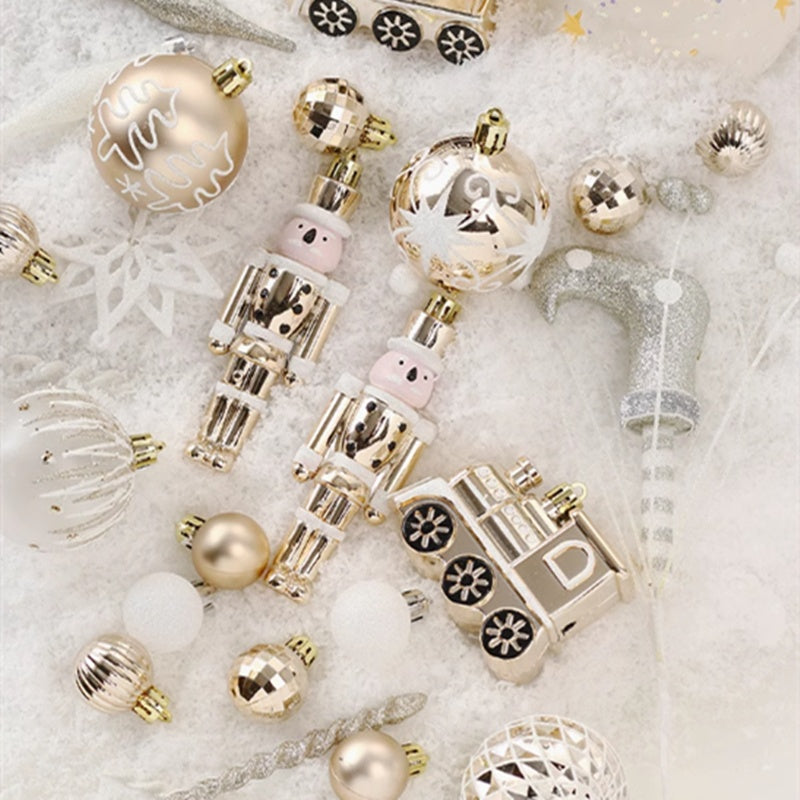 Light champagne gold painted PET Christmas ball ornaments in a coordinated set