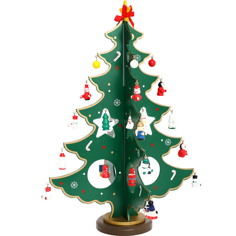 Hand painted wooden Christmas tree decoration standing 14.2 inches tall