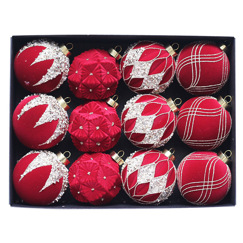 Flocked finish on a plastic Christmas bauble, matte rather than glossy