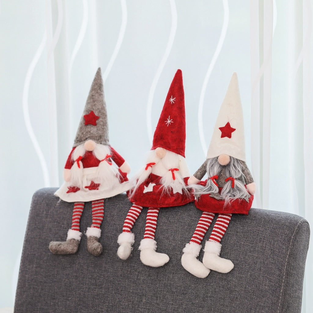 White hat faceless gnome Christmas doll made in soft cloth