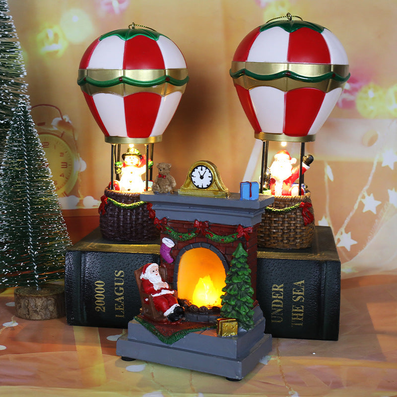 Glowing resin Christmas figurine shaped as a hot air balloon
