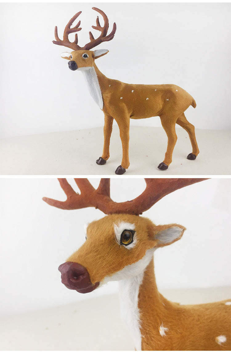 Flocked Christmas reindeer figurine with a soft matte nonwoven fabric surface