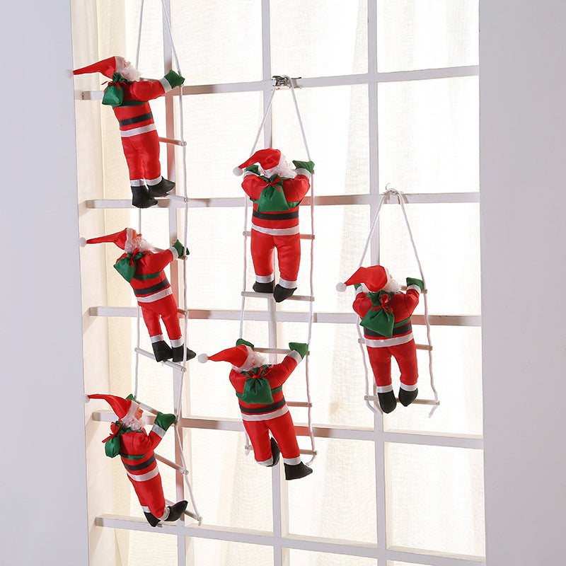 Climbing Santa Christmas decoration molded in plastic on a ladder
