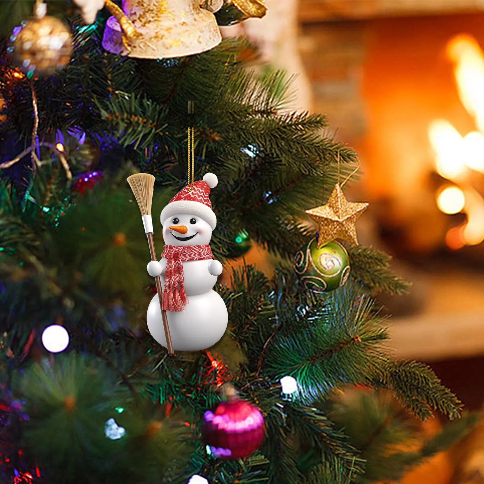 Smooth white acrylic surface across the flat snowman ornament