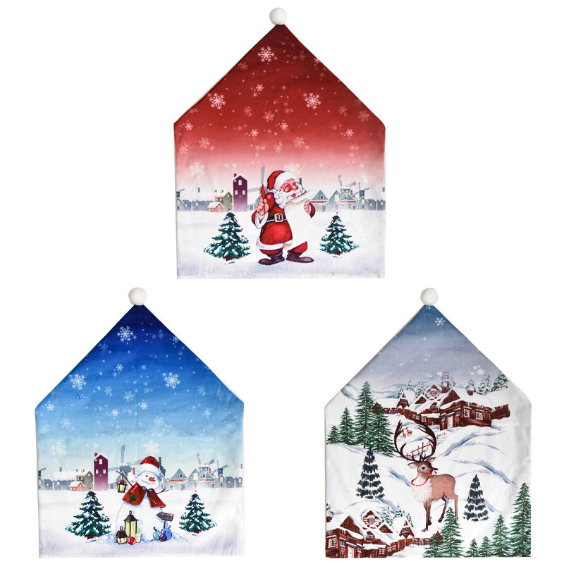 Blue Christmas chair cover printed with a cartoon character design