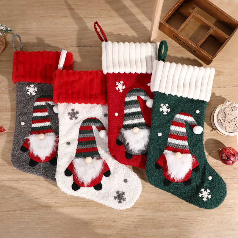 Green embroidered Christmas stocking in cloth, 18.1 by 10.6 inches