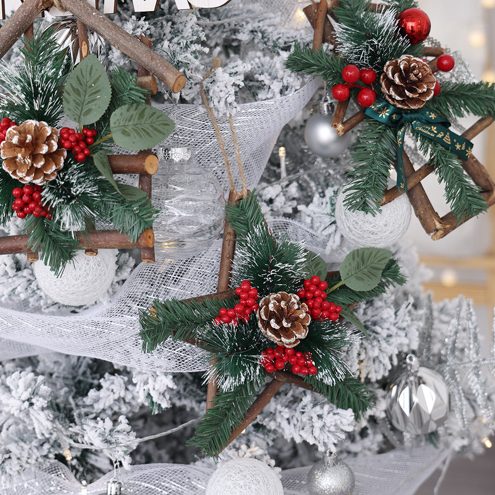 Wooden star Christmas tree ornament trimmed with a small ribbon bow