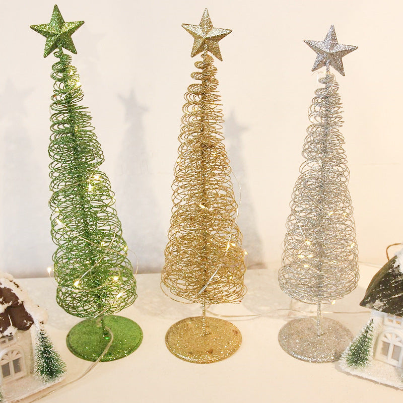 Red wrought iron Christmas tree with built-in illumination
