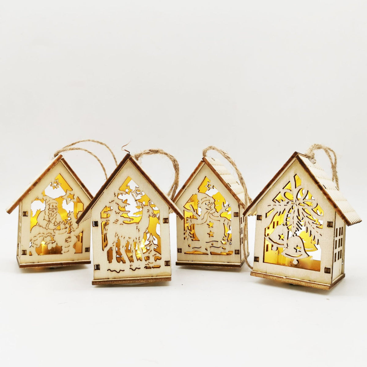 Small boxwood Christmas house ornament standing 3 inches tall