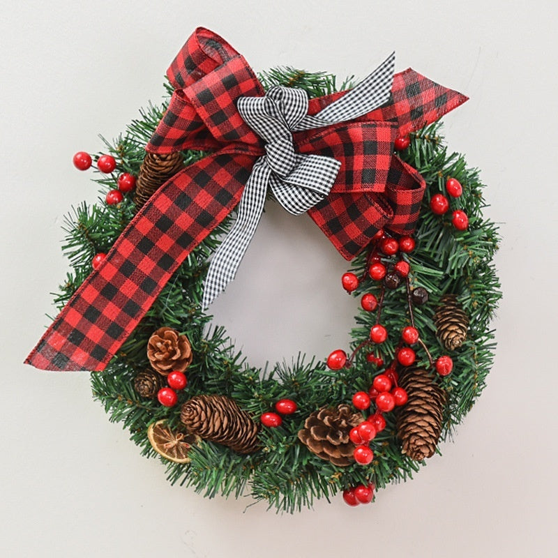 Double bow Christmas wreath with a full, generous ribbon front