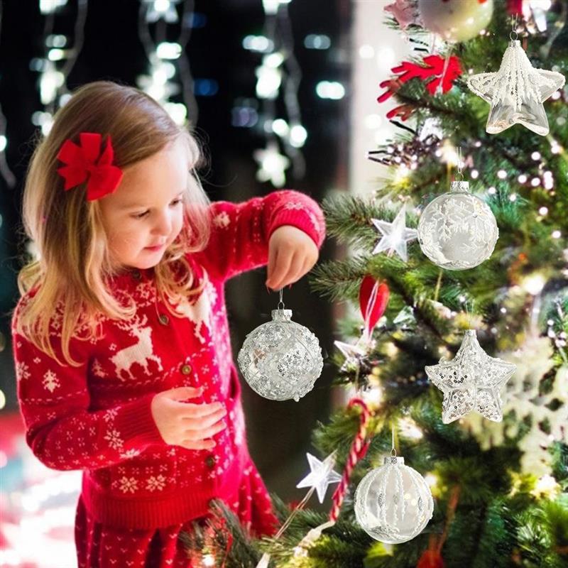 Transparent star and ball shapes from the same filled ornament set