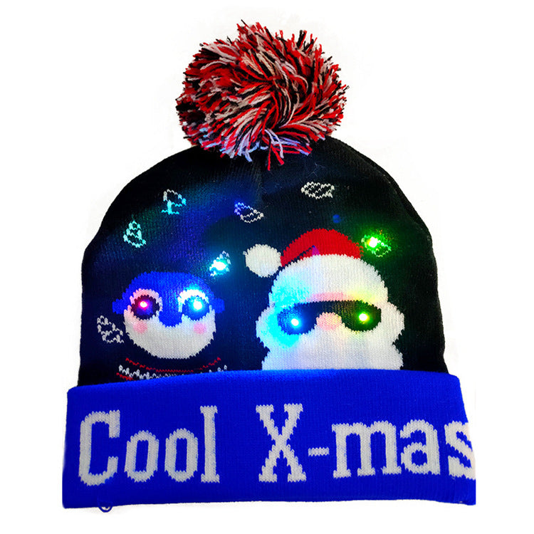 Four piece pack of LED Christmas beanies in matching knitted fabric