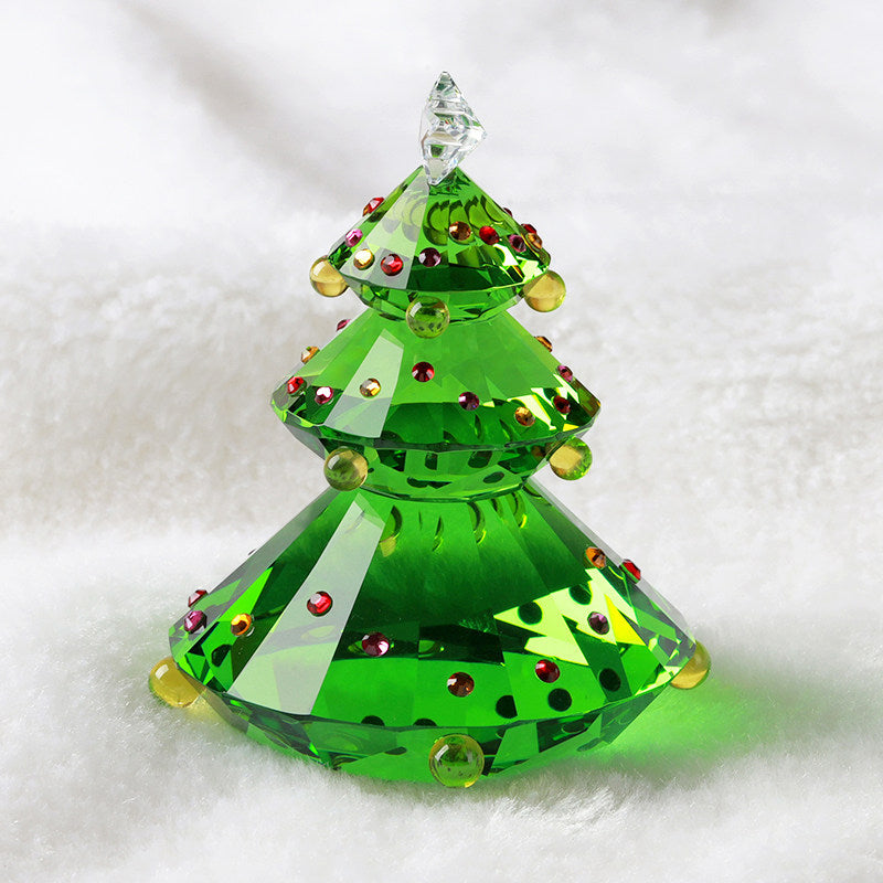 Faceted crystal Christmas tree ornament cut and finished by hand