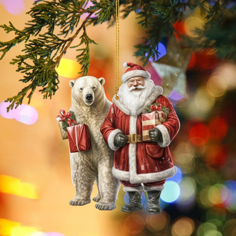 Printed cartoon artwork on a lightweight acrylate Christmas tree pendant
