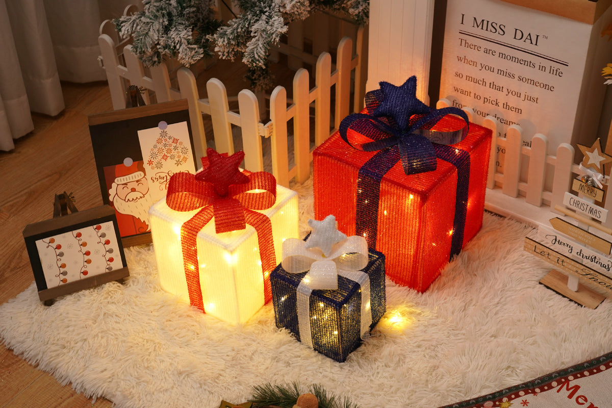 Color snowflake and pine cone design light up Christmas gift box