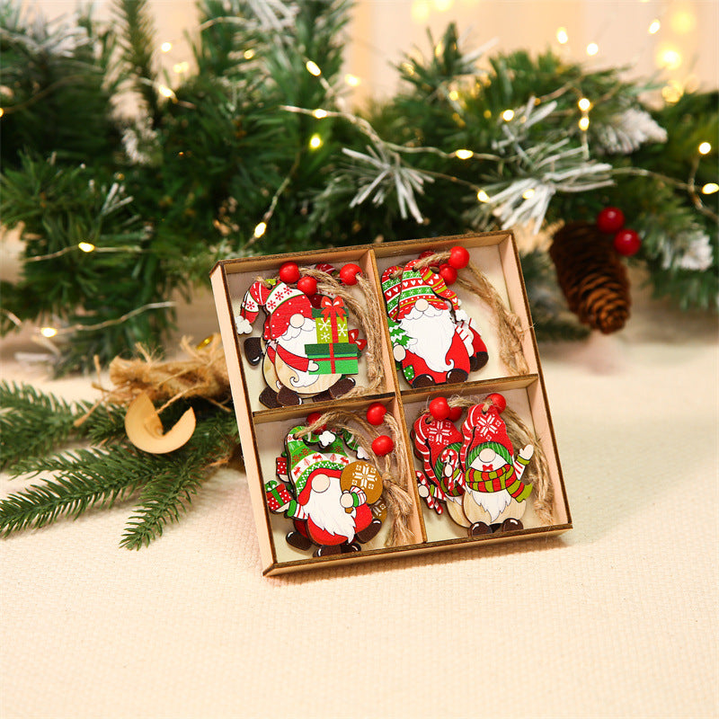 Design set 7 painted wood Christmas pendants in a twelve piece box