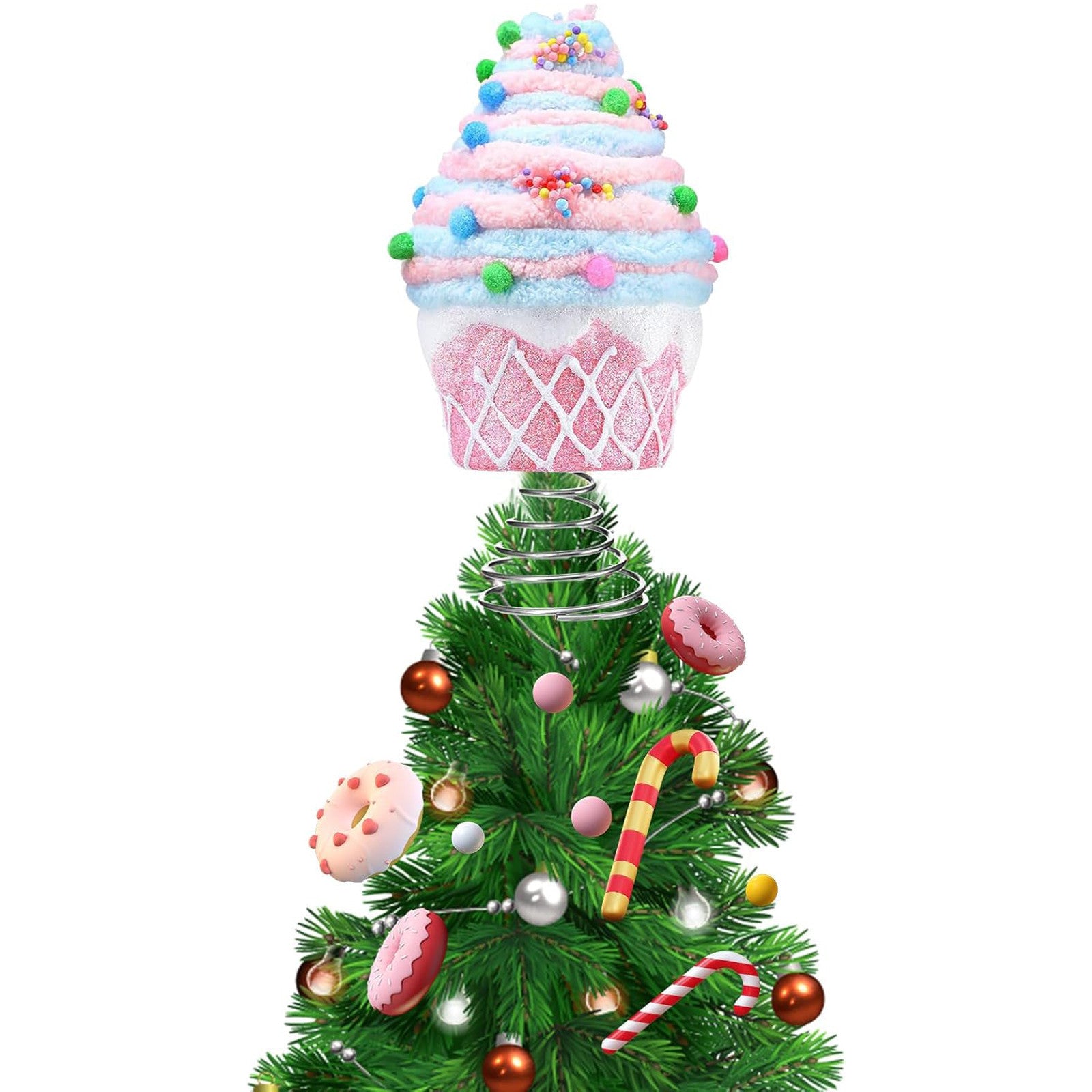 Lightweight cupcake shaped topper for a tabletop or slim Christmas tree