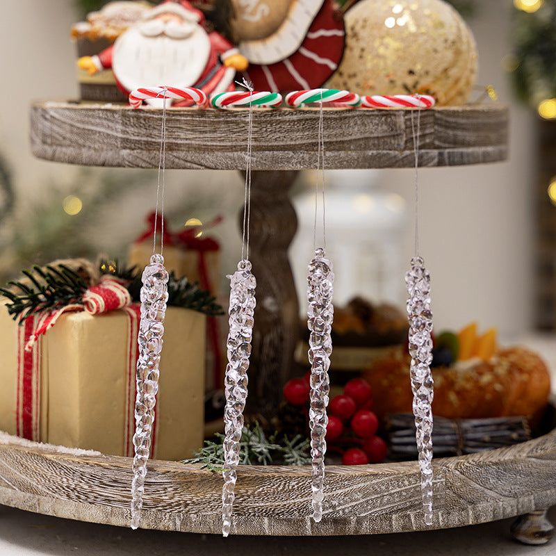 Set of twelve clear icicle ornaments for a Christmas tree