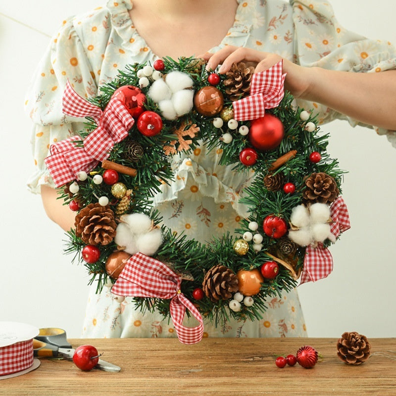 Scottish plaid bow Christmas wreath in the layered country decorating style