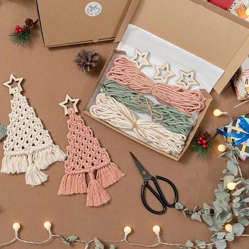 Finished cotton rope macrame Christmas tree from the DIY craft kit