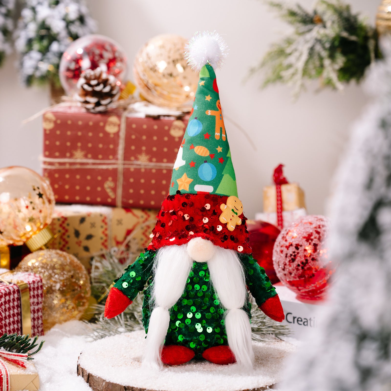 Khaki hat faceless Christmas doll figure made from cloth