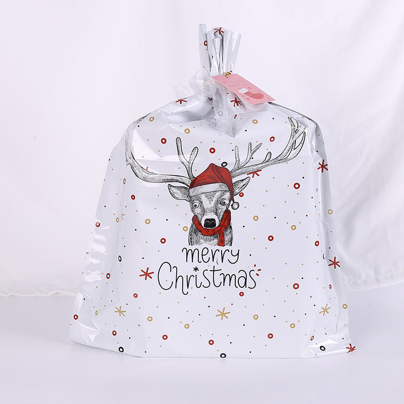 Drawstring running along the top edge of the foil Christmas bag
