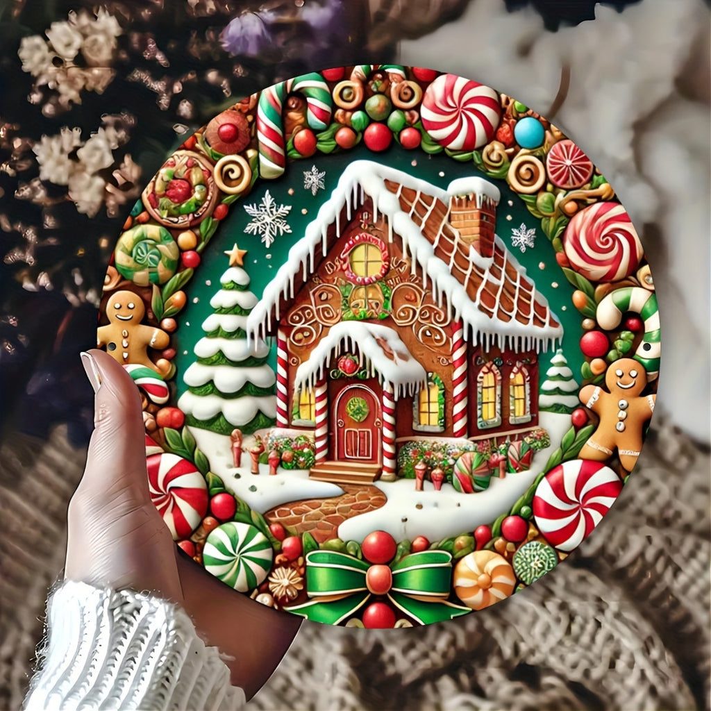 Boxwood Christmas door plaque measuring 7.9 by 7.9 inches