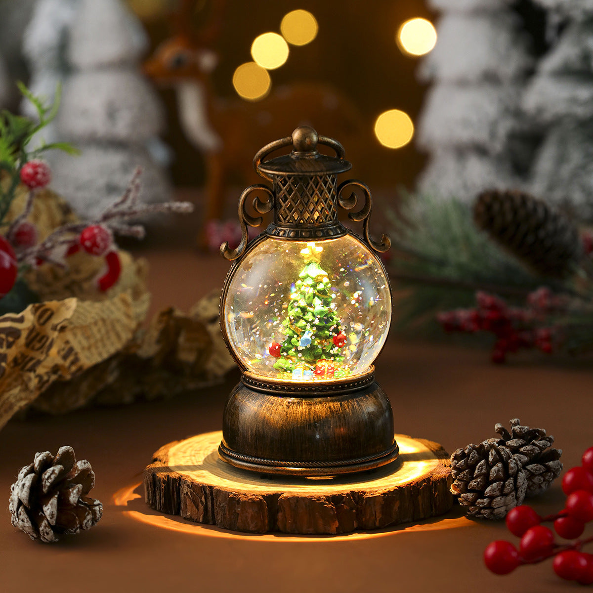 Musical snow globe that also runs on three triple-A batteries