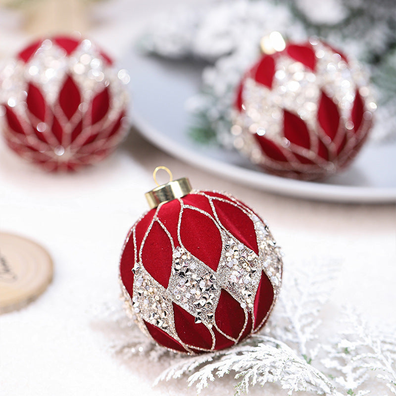 Wine red flocked Christmas pendants from the same twelve piece pack