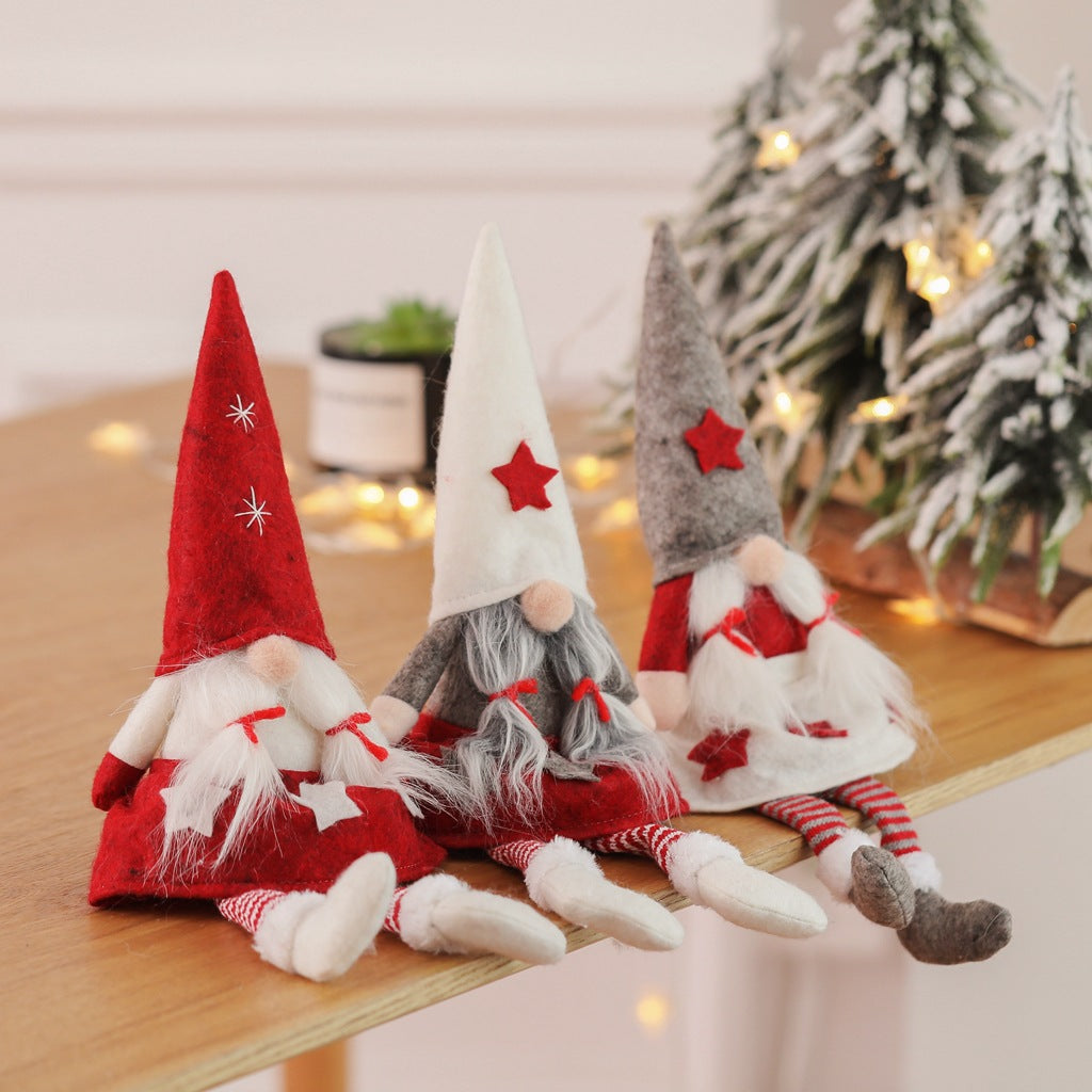 Fabric texture of the hat on the faceless Christmas gnome doll