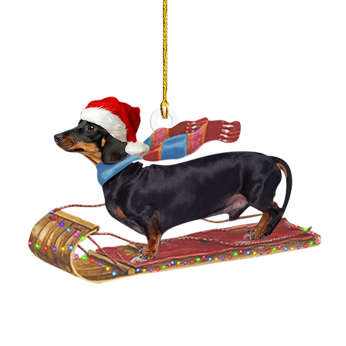 Design 5 dachshund Christmas ornament supplied with a hanging cord