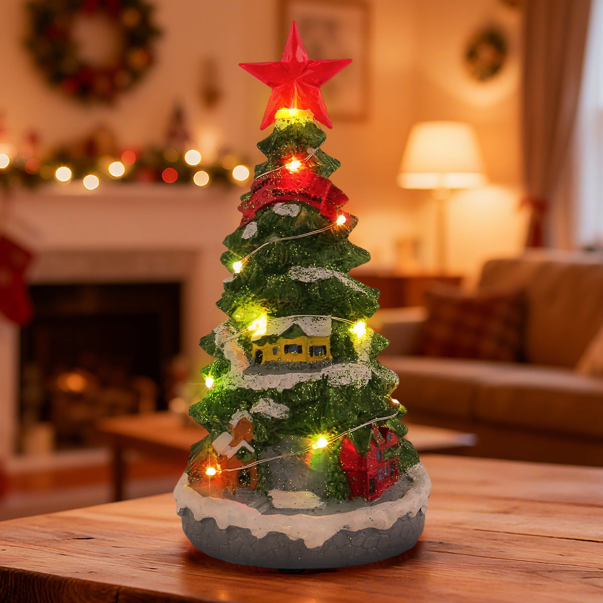 Christmas tree music box standing 7.9 inches tall on a square base
