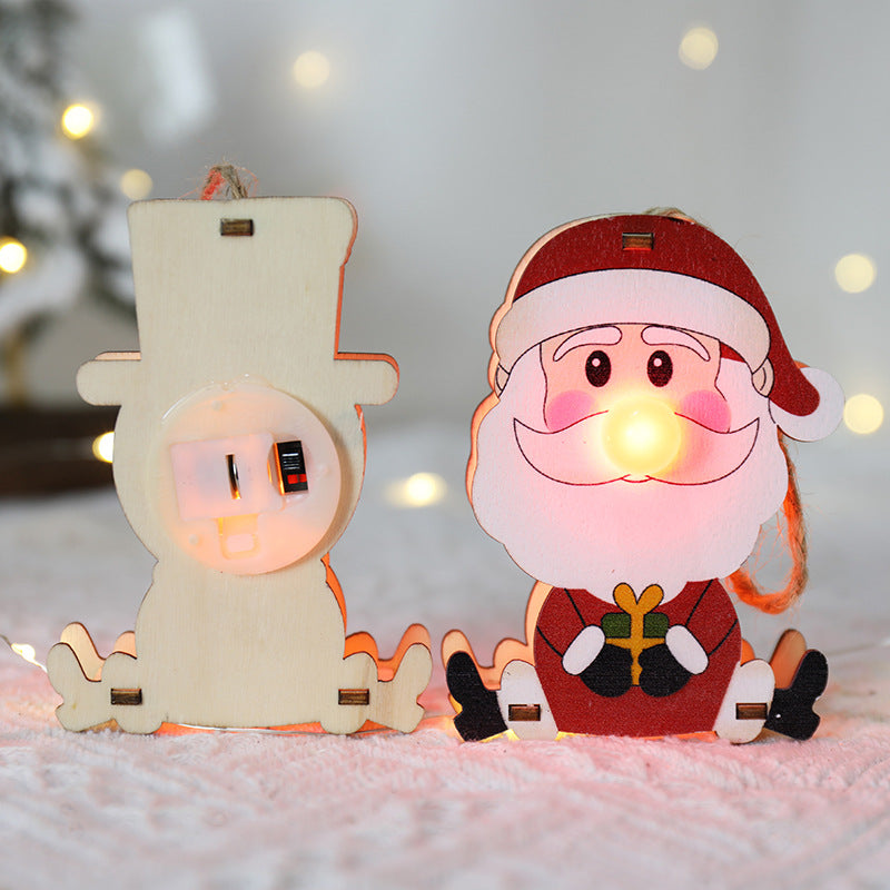 Red nose snowman wooden Christmas pendant, one ornament per order