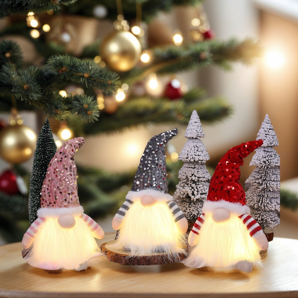 Gray sequin hat gnome figure, one of nine designs offered