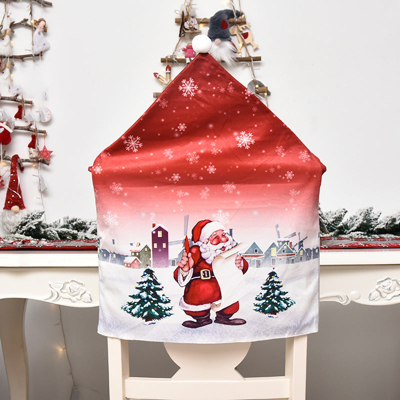 Gray cartoon Christmas chair cover, one of three colors offered