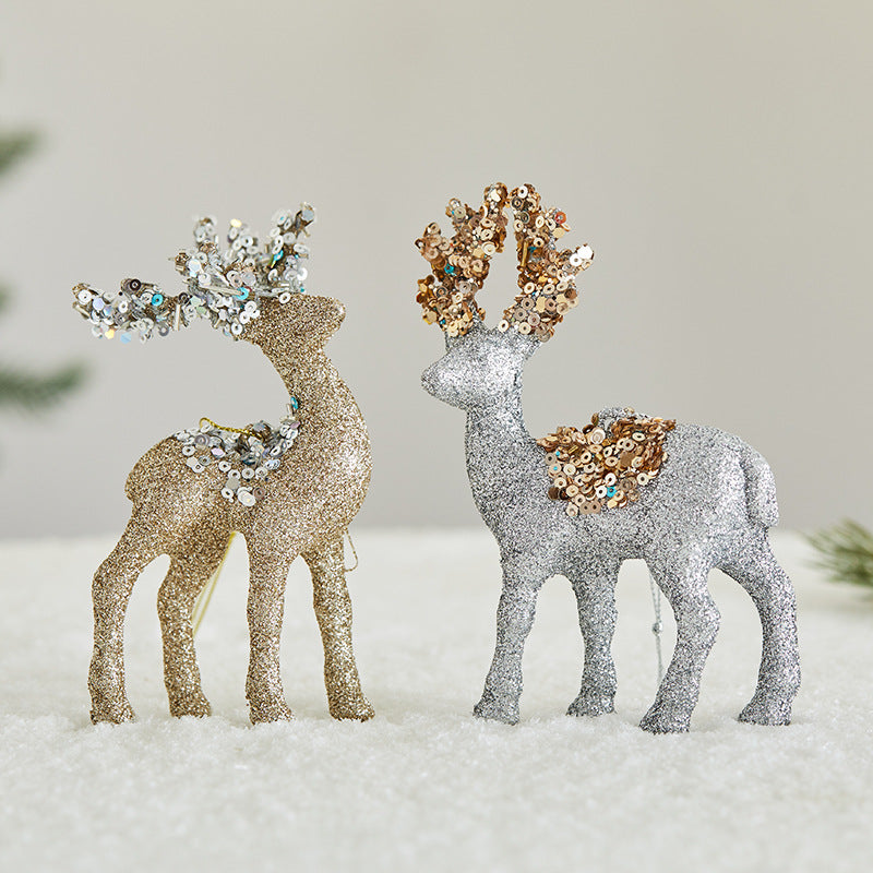Second large flocked deer decoration in sequinned fabric that stands on its own