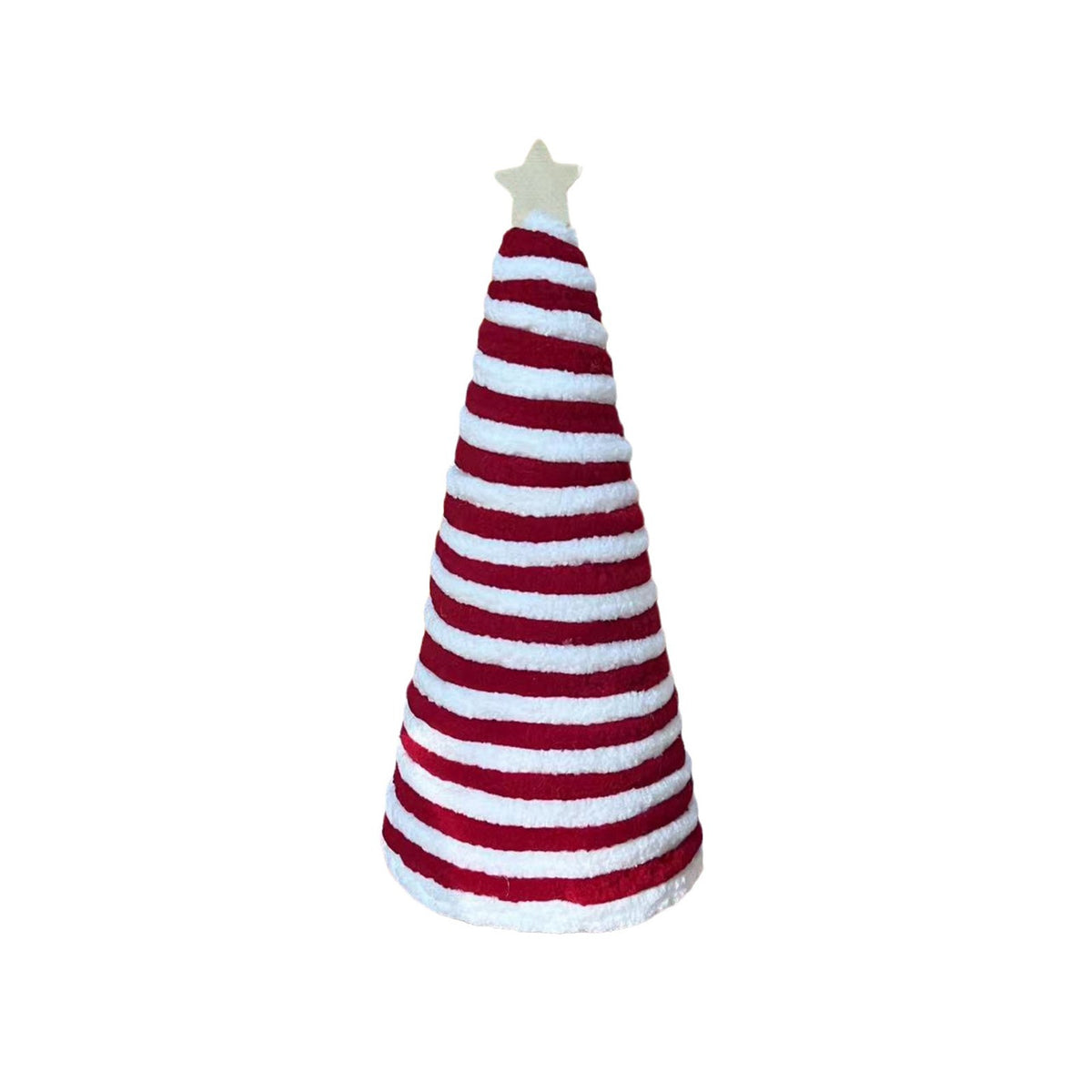 Red, green and white mini Christmas tree in wound cotton thread