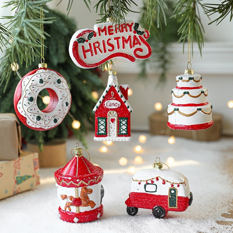 Painted plastic Christmas tree ornaments in a range of twenty-one holiday shapes