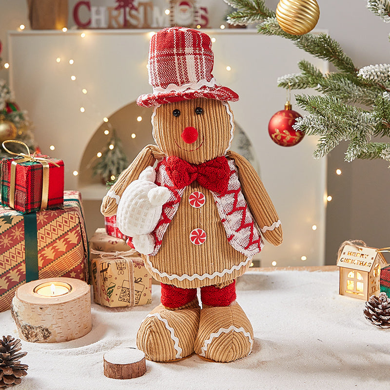 Red hat gingerbread man Christmas pendant sewn from soft cloth