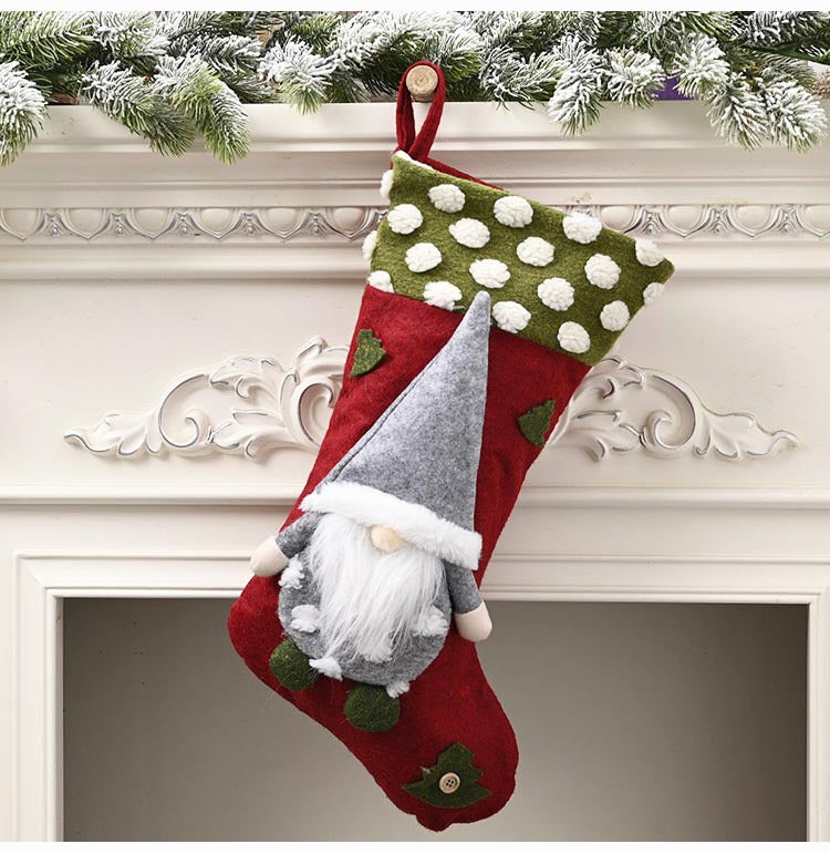Hand finished trim and seams on the textured Christmas stocking