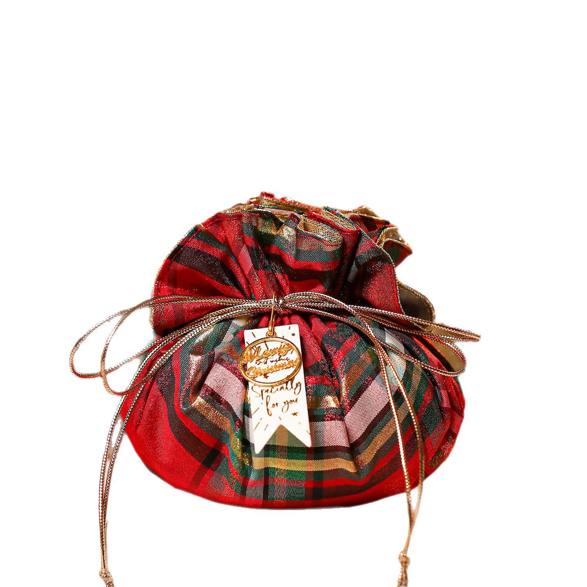 Small Christmas gift pouch cut from fabric rather than paper