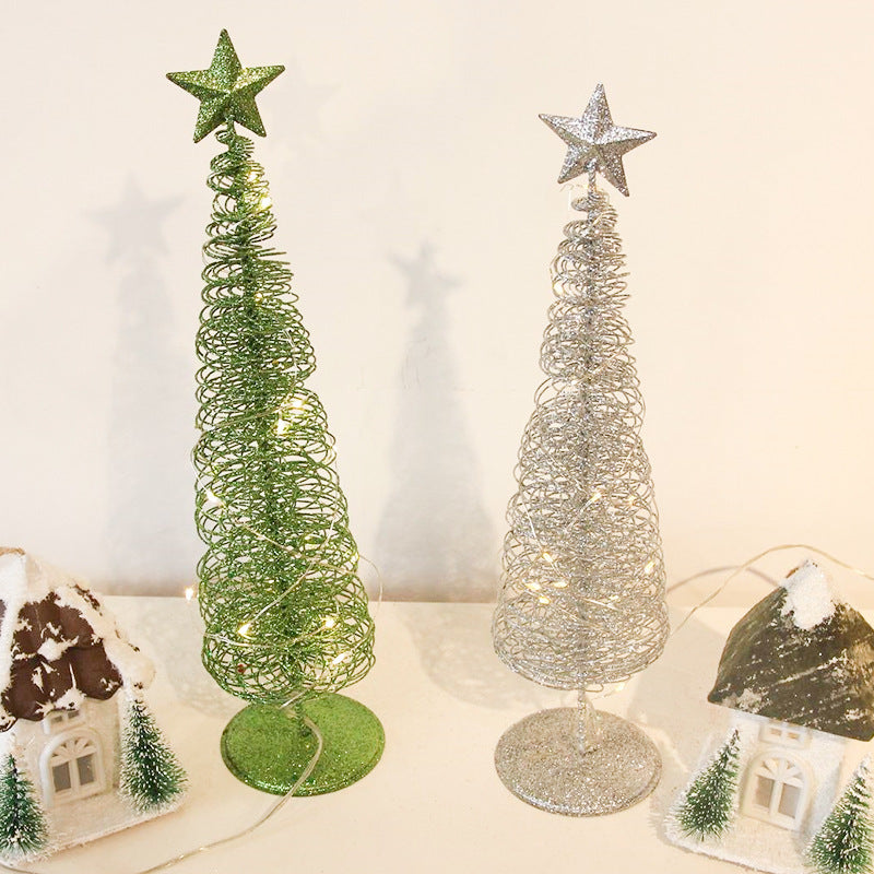 Green wrought iron light up Christmas tree decoration