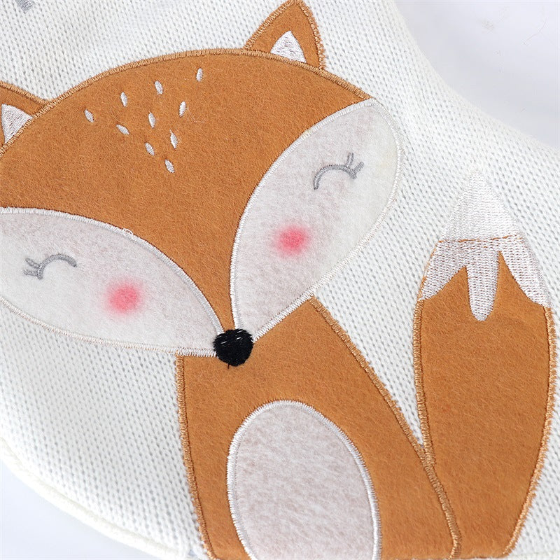 Cloth texture and hanging loop on the fox Christmas stocking