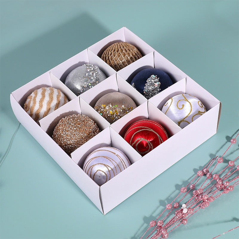 Nine red foam Christmas ball ornaments, 3.1 inches across, one pack